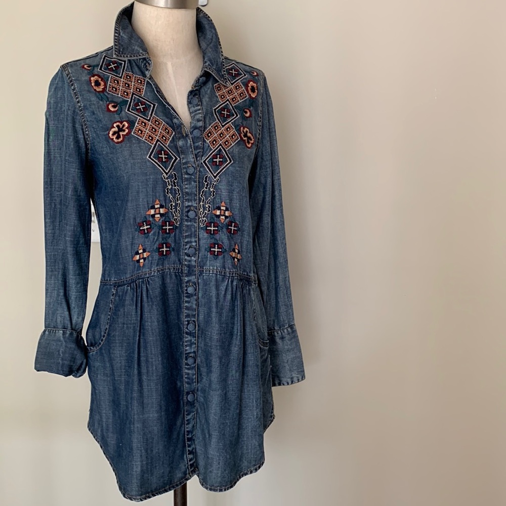 Soft Surroundings embroidered jean shirt